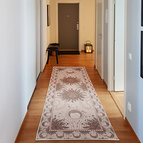 Ambesonne Sun and Moon Decorative Rug, Bohemian Artwork Design of Crescent Solar Ornament Esoteric Stars Ornament, Quality Carpet for Bedroom Dorm and Living Room, 2' 5