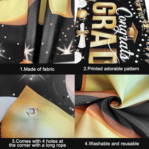 Image of Graduation Decorations 2026, Black and Gold Congrats Grad Banner - 72x44 Inch | Congrats Grad Backdrop for Grad Party Decorations, Graduation Banner for Congratulations Decorations, KatchOn