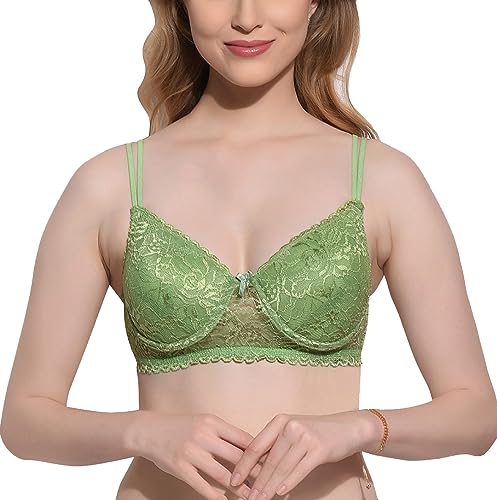 Image of FIMS - Fashion is my style Women Cotton Lycra Floral Lace Lightly Padded Bra Wired Seamless Fullcoverage Multicolor Cup- B
