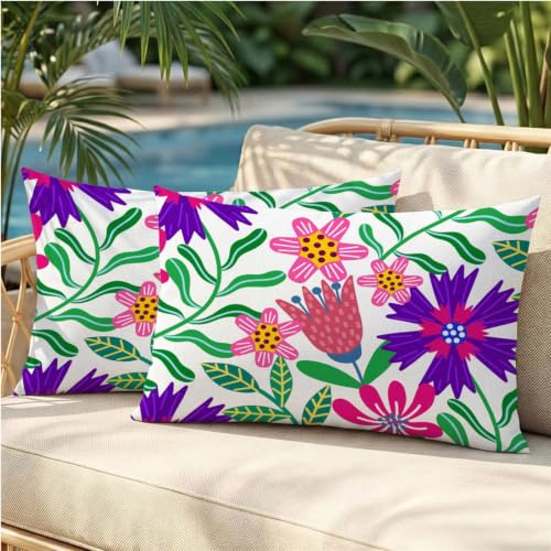 Housses de coussin extérieur imperméable 50x90 cm lot de 2 lin violet vert - 2