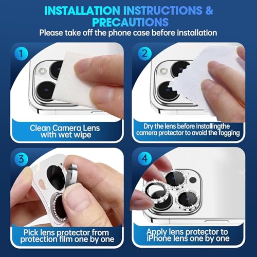 Image of DIAMOND Camera Lens Protector For IPHONE 16 PRO / 16 PRO MAX / 15 PRO / 15 PRO MAX ( SILVER ) UHD 9H Glass, Anti Drop, Scratch Resistant, Case Friendly, Removable, Waterproof, Heavy Duty Camera Protector, ( BUY 2 GET 1 FREE )