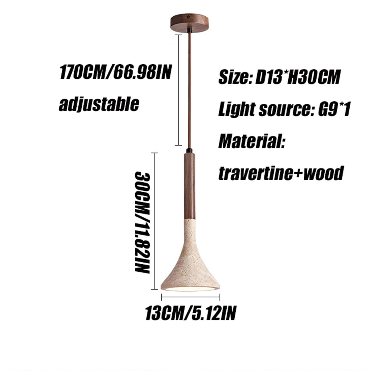 Lampada a Sospensione nordica in travertino Naturale, Stile Vintage Rustico, Lunga e lineare, Ideale per Isola Cucina, lampadario Rustico in Legno Stile Moderno di metà secolo per