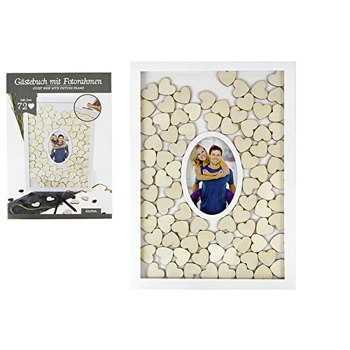Livre d'or moderne avec cadre photo et 72 cœurs en bois à personnaliser
