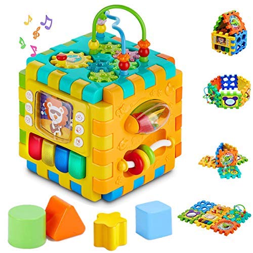 ACMEDE Activity Cube Baby Toys - 6 in 1 Shape Sorter Early Development Educational Toy Gift for 1 Year Old Boy Girl