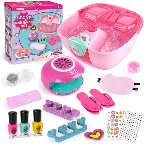 Auntyfey Kids Spa Day Kit For Girls, Spa Kit For Girls Ages 6-8-10-12, Kids Foot Spa Manicure Pedicure, Girls Pedicure Spa Kit For Kids With Kids Spa Set For Girls Christmas Birthday Gift