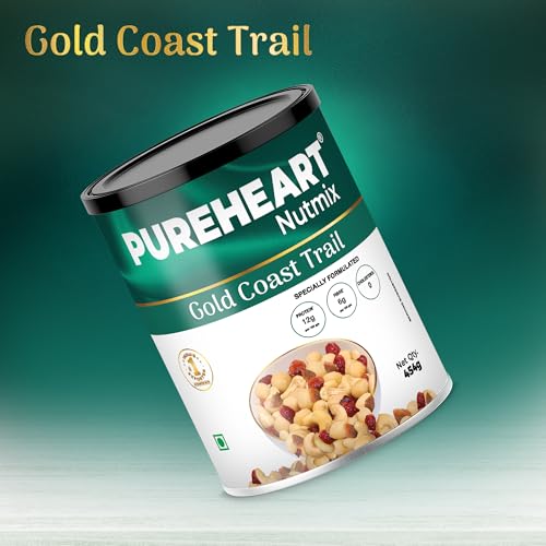 Image of Pureheart Nutmix Gold Coast Trail, 454 gm | Premium Trail Mix with 40% Macadamia, Cashew, Almonds, Cranberry & Fig, High Protein, Healthy Snack