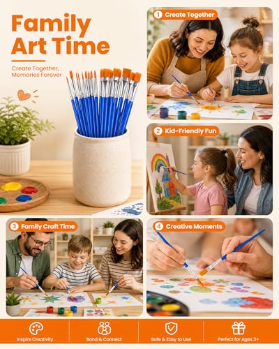 Image of Small Paint Brushes Bulk, 160 Pcs Flat Tip Round Acrylic Paint Brushes for Kids Classroom Acrylic Watercolor Canvas Face Painting Touch Up