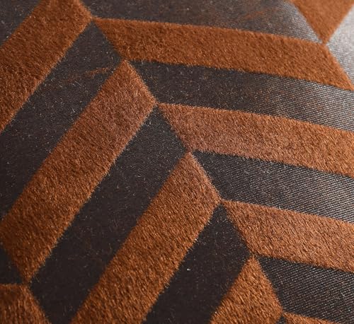 Image of TEXIVA Premium Velvet Cushion Covers Set of 5, 16x16 Inch Sofa Cushion Covers with Hidden Zipper, Modern Chevron Pattern - Dark Brown