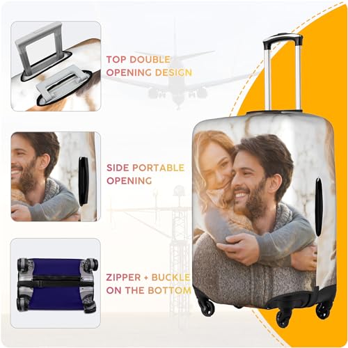 Custom Luggage Cover for 18-32 Inch, Personalized Suitcase Cover with Name Photo Text Double Sided Different Design, Customized Elastic Washable Anti-Scratch Travel Suitcase Protector - XL3