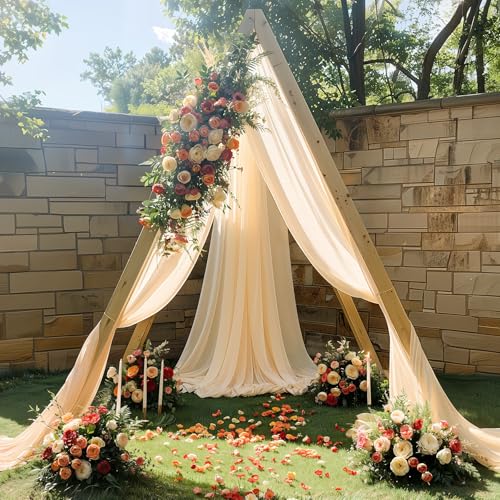 Image of Champagne Wedding Arch Draping Fabric 1 Panel 30'' x 20FT Champagne Drapes Sheer Fabric Backdrop Arch Draping Fabrics for Wedding Ceremony Birthday Party Bridal Shower Decoration