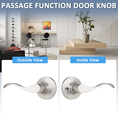 Mengico 3 Pack Interior Door Lock,Satin Nickel Door Handle,Passage Door Levers Closet Hallway Door Handle,Reversible Wave Lever Handles #TOP2