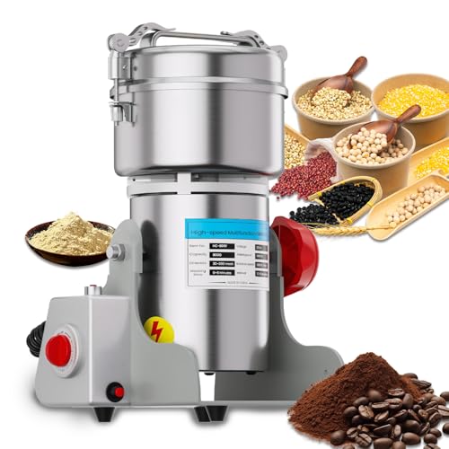 Mingfuxin Electric Grain Grinder Spice Grain Mill Stainless Steel 30s 28000RPM High Speedy Grinding with Overload Protection& 5min Timer Mill for Dry Spice Herbs/Nut/Coffee/Rice Crusher
