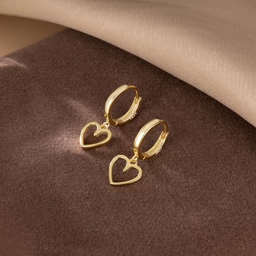 Reffeer Solid 925 Sterling Silver Heart Drop Earrings Hoop for Women Teens Heart Hoop Earrings Huggie Drop Earrings3