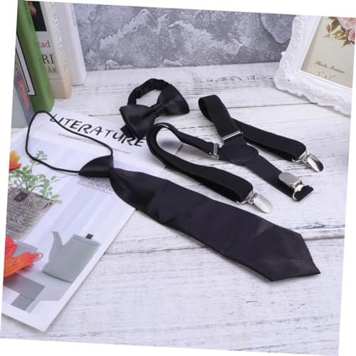 PartyKindom 3pcs Boys and Girls Bow Tie Suspenders Set Elastic Boys Tie Clip Braces for Toddlers3