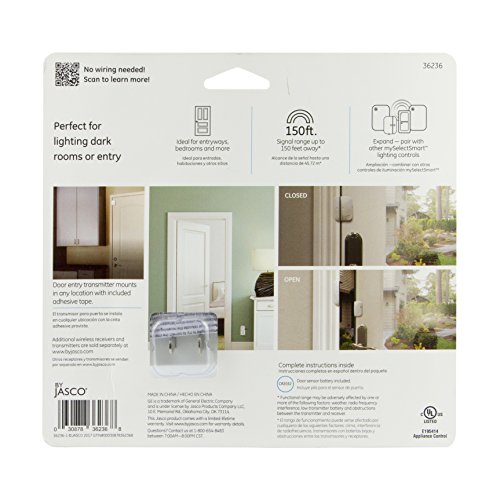 Ge Myselectsmart Wireless Control Door Entry Contact Sensor, On/Off Or Timed, 1 Outlet, 150 Ft. Range From Plug-In Receiver, Ideal For Lamps & Indoor Lighting, No Wiring Needed, 36236 #TOP7