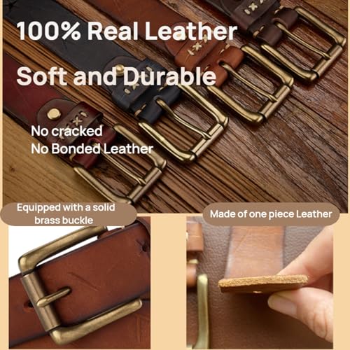 Brown Belt Men Genuine Leather Handmade Top Layer Cowhide Copper Buckle Belt4