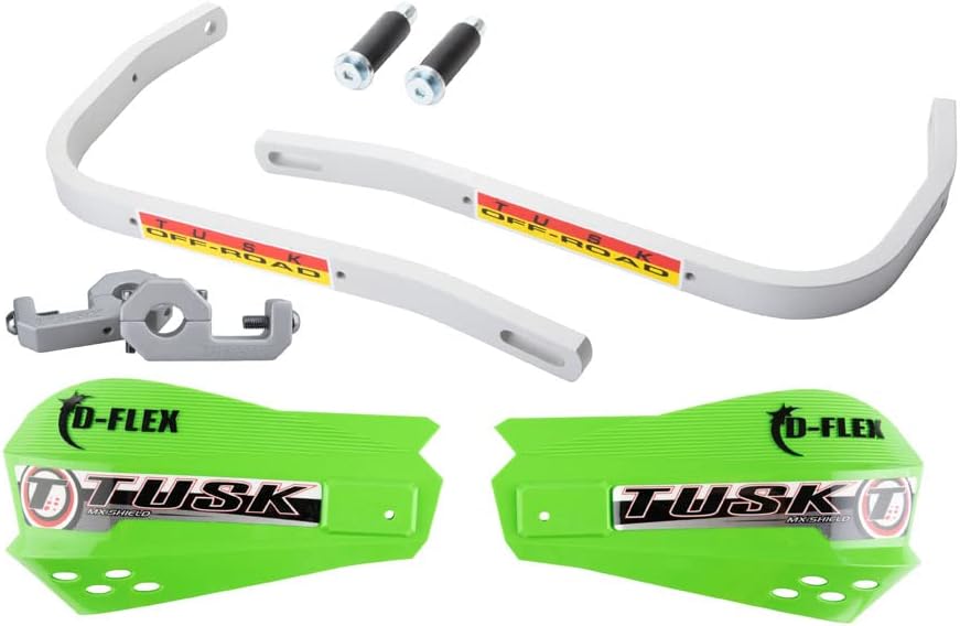 Tusk D‑Flex Handguards with Black MX-Style Shields – Green Aluminum Guards – Fits 7/8″ Handlebars – Durable Universal Fit