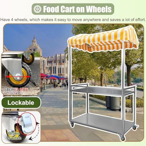 Carrito de venta plegable, portátil y ligero para venta de alimentos, helados, perros calientes y uso en el mercado