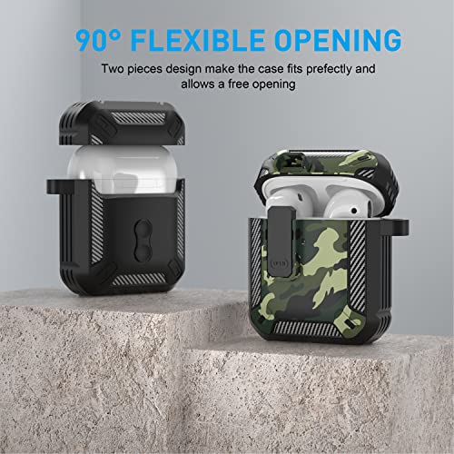 Image of Maxjoy for AirPods 2nd Generation Case Cover, AirPods Case with Lock Gen 2 Hard Shell Rugged Shockproof Protective Cover with Keychain Cleaner Kit Compatible with Apple AirPods2 AirPods1, Green Camo