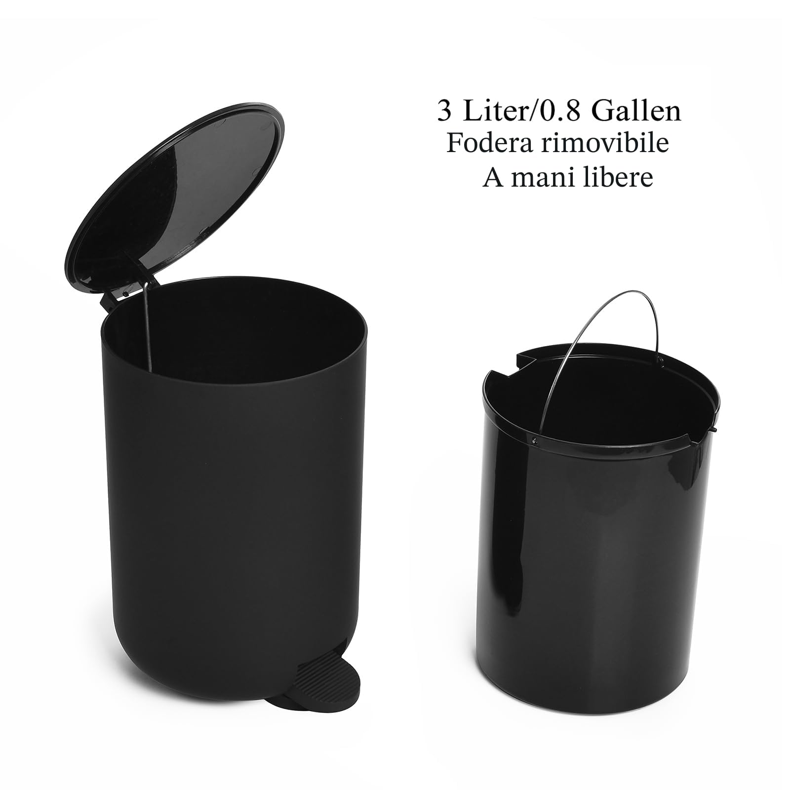 Set Bagno Accessori Completo Nero, Set Accessori Bagno Moderno include Cestino Bagno, Portaspazzolino, Set Scopino WC e Dispenser Sapone, Vassoio da Vanity (Nero)