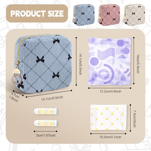 Image of Period Bag for Girls, Corduroy Sanitary Napkin Storage Bag, P Bow | Cute Menstrual Pad Pouches Tampon Holder for Purse, Store Sanitary Pads, Tampons, Menstrual Cup, Hair Ties, Perfect Gifts