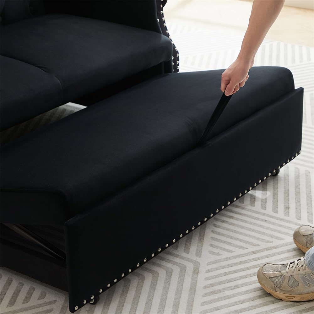 A hand pulling out the hidden bed section of the GIA 3-in-1 Convertible Sleeper Sofa