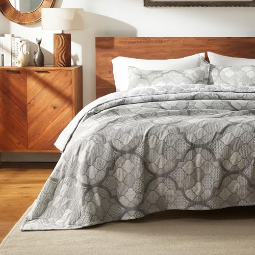 SLEEP ZONE Quilt Set King Size Jacquard Quilt Ultra Soft and Lightweight Quilt Set with 2 Pillow Shams 3 Pieces Geometric Bedspread Coverlet Set for All Season 106