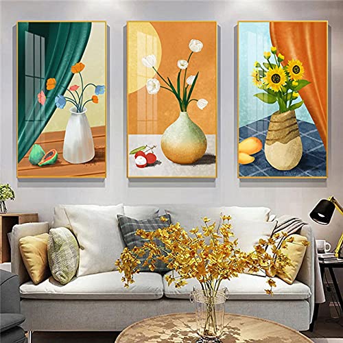 Cuadros de flores abstractas dsdsgog vintage sin marco triptico minimalista para salon 40x60 cm 2