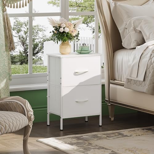 image for WLIVE White Nightstand, Night Stand with 2 Drawers, Small Dresser for 