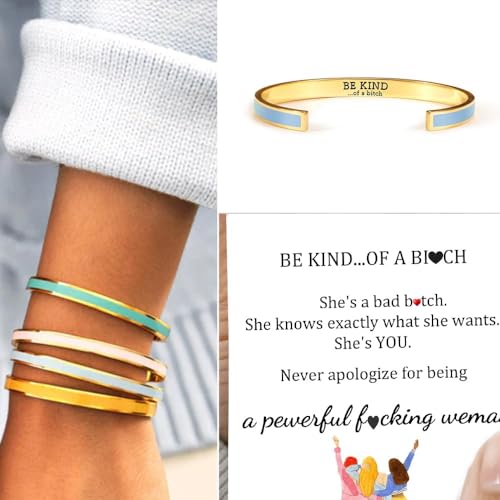 LIU JUN Be Kind of A Bitch Color Bangle, Ispirational Friendship Bracelet for Women, Stackable Stainless Cuff Bangle, Friendship Bracelet, Jewelry Gifts for Women4