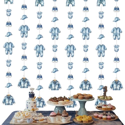 Jollyboom Denim Blue Jean Baby Shower Decorations, 8pcs a Little Denim Baby is On The Way Hanging...