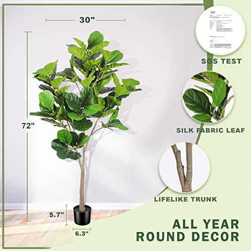Lyerse 6Ft Artificial Fiddle Leaf Fig Tree Large Faux Plants In Plastic Nursery Pot, Ficus Lyrate Greenery Plant Fake Fig Tree, Artificial Trees For Office House Living Room Home Decor #TOP1