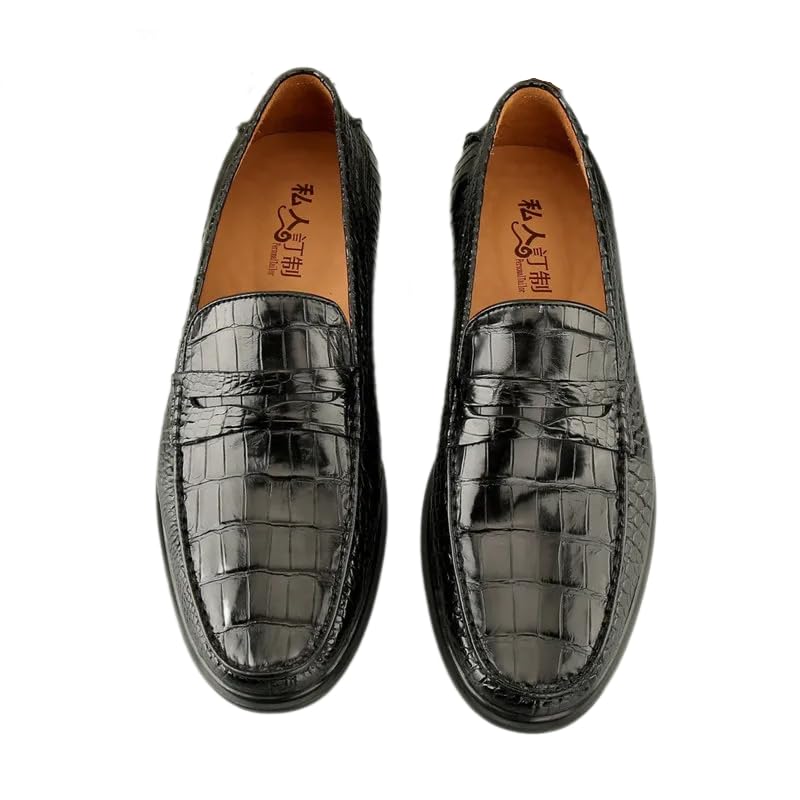 Business Casual Style Authentic Exotic Crocodile Skin Men Dress Loafers Genuine Real Alligator Leather Male Slip-on Black Shoes - Main Image