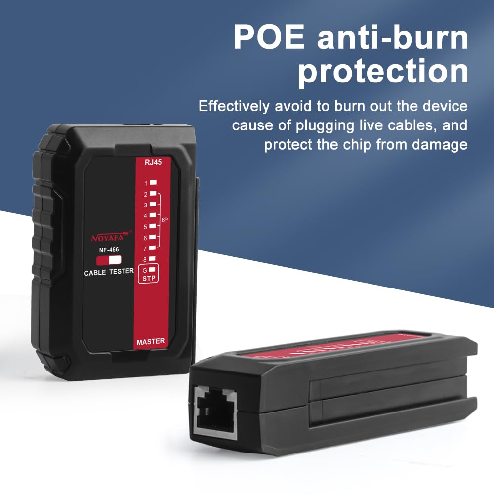 Mulcort Network Cable Tester POE Line Checker Transmitter and Receiver UTP and STP Cable Continuity Tester RJ45/RJ11/RJ12/CAT5/CAT6/CAT7 UTP,Telephone Network Line Tester with Anti-Burnout Protection - Image 2
