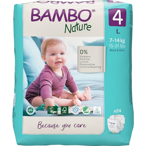 Image of Bambo Nature Premium Baby Tape Diapers for Baby Large Size (7-14 Kgs), Super Absorbent, Breathable, Extra Soft, Dermatologically Tested, Hypoallergenic Nappies With Wetness Indicator, 24 Count