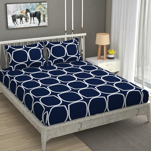 Image of Vram Premium Heavy Cotton Flat Bedsheets with 2 King Size Pillow Covers || Double Bed 350 TC || 90 x 100 Inch King Size Flat || :- Blue Round