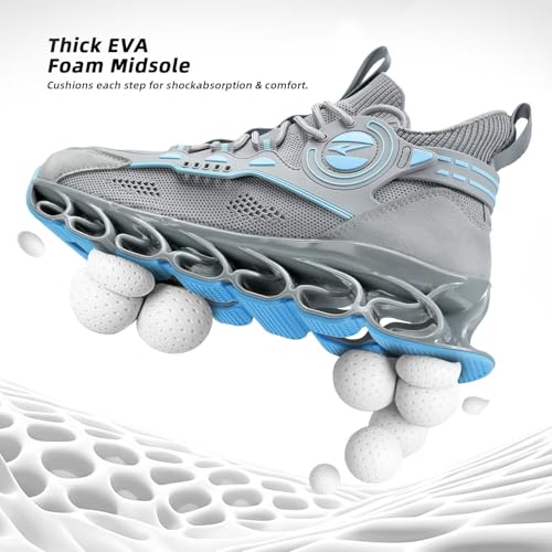 Image of Men's Running Shoes Fashion Sneakers Breathable Blade Non Slip Walking Shoes Gym Sport Trainer Athletic Grey Blue 9.5