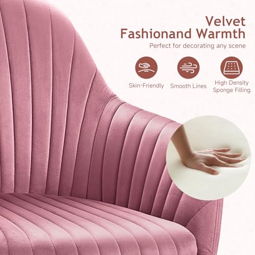 Image of Warmiehomy Vanity Chair, Velvet Office Chair, Desk Chair for Home Office, Comfy Task Chair with Arm Rest for Reading Makeup, Dusty Rose