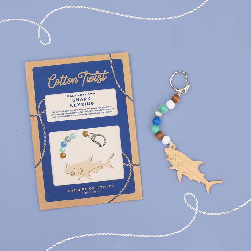 COTTON TWIST Kids Shark Keyring Making Craft Kit - Unisex Children Creative Keychain Designing Play Set for Boys and Girls - Single Unit