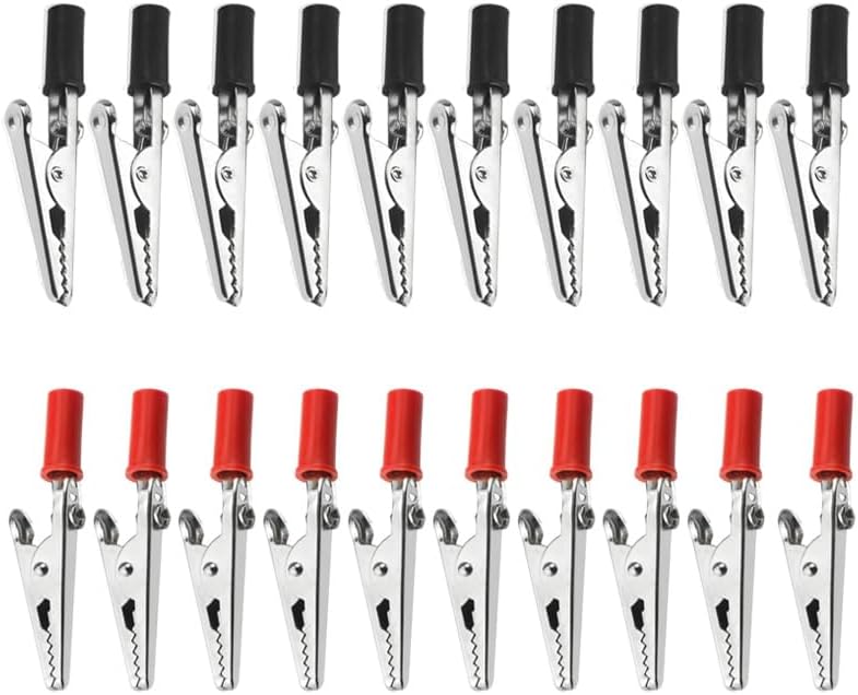 20 Pcs Red and Black Metal Alligator Clips Electrical Test Clamps with Screw and Plastic Handles