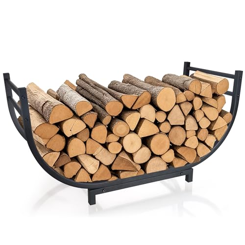 facka Curved Firewood Rack, 30 Inch Indoor Outdoor Log Firewood Holder, Metal Fireplace Wood Storage, Waterproof & Rustproof