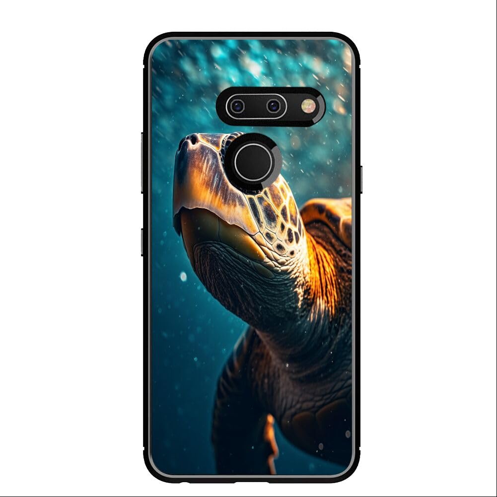 DeweiDirect Phone Case for LG G8 ThinQ with Sea Turtle Designer Art010 Black Slim Rubber Frame Full Body Protection Cover Case for LG G8 ThinQ Drop Protection