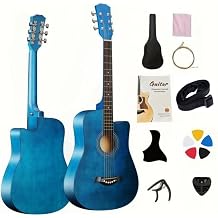 Acoustic Guitar Beginner Guitar Set of 9, Students, Adults, Beginners, Acoustic Guitar Set, 38-Inch, Beginner Practice 38-Inch + Accessories Set, Blue