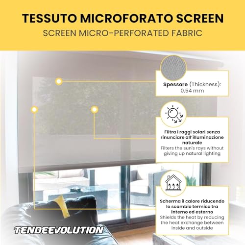 Tendeevolution - Tenda A Rullo Per Interni Su Misura, Tende Avvolgibile Interno Con Tessuto Microforato Filtrante Screen In Diversi Colori, Tende A Rullo Con Apertura Manuale O Motorizzata - 2