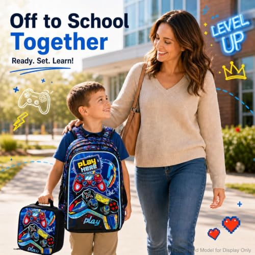 Image of CCJPX 3PCS Gamer Backpack for Boys, 16 Inch Kids Water Resistant Preschool Bookbags, Cool Kindergarten School Backpacks and Lunch Box