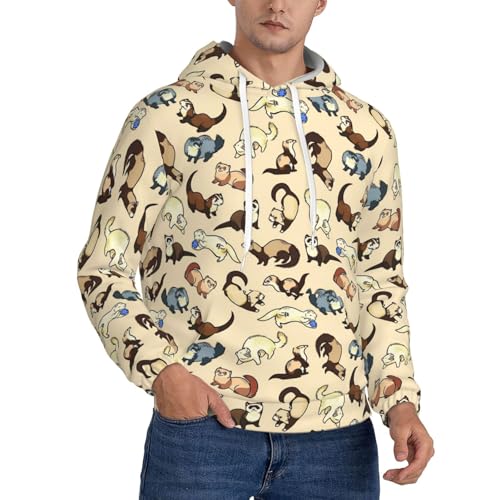 Sweat à capuche furet imprimé unisexe avec poche kangourou confortable