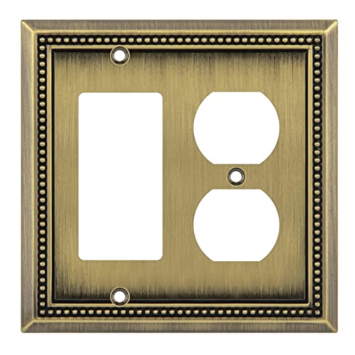 Image of Henne Bery Sunken Pearls Heavy Duty Decorative Wall Plate Switch Plate Outlet Cover (Decorator /Duplex, Antique Brass)