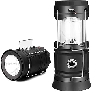YZOTEK Linterna solar portátil para camping, lámpara plegable recargable por USB, iluminación LED de emergencia nocturna con 2 modos de fuente de alimentación, compatible con carga para teléfono