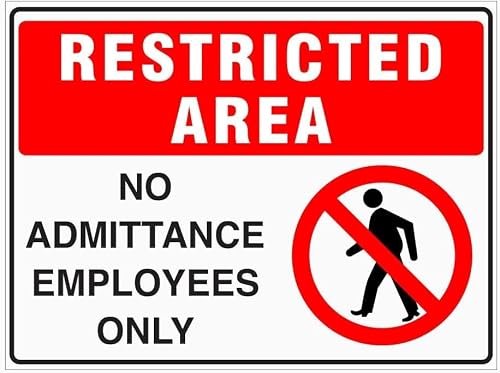 Restricted Area No Admittance Employees Only Rust Free Aluminum Tin Sign - Warning Decor with Pre-Drilled Holes for Indoor-Outdoor Home Yard, Office/Factory Secure Zone - 8x12 Inch​
