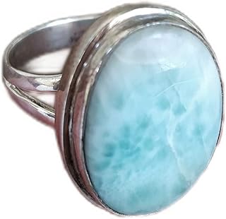 Natural Larimar Ring, Sterling Silver Ring, Boho Ring, Ocean Blue Ring, Dominican Larimar Oval Ring, Statement Ring, Healing Crystal, Women Ring, Birthday Gift Jewelry, Promise Ring, Engagement Gift, Handmade Ring,Natural Dominican Larimar